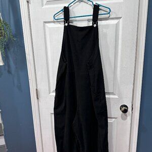 Black Wide-Leg Corduroy Jogger Overalls